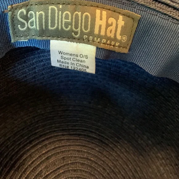 San Diego Hat Company 23” Extremely wide brim, navy straw sun hat w Liz scarf - Picture 12 of 14